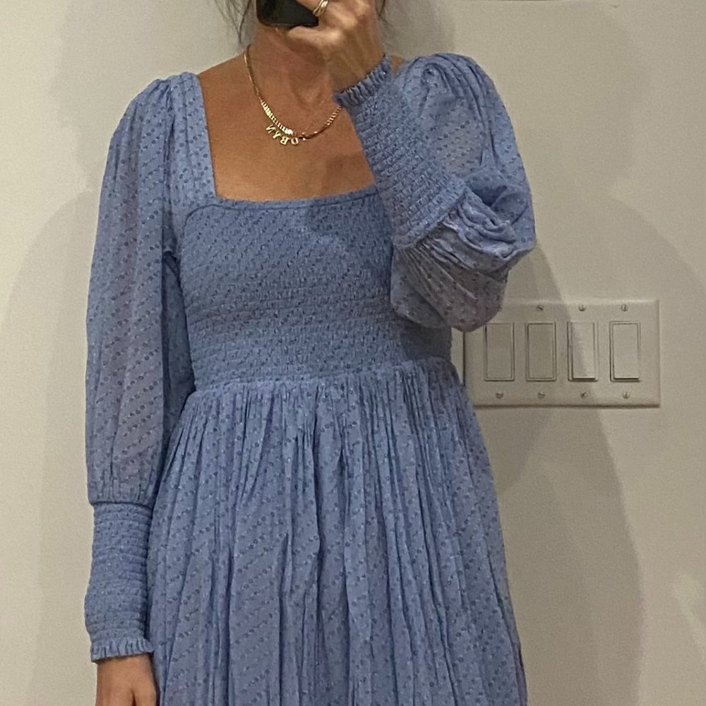 Ganni - full length blue flower dress